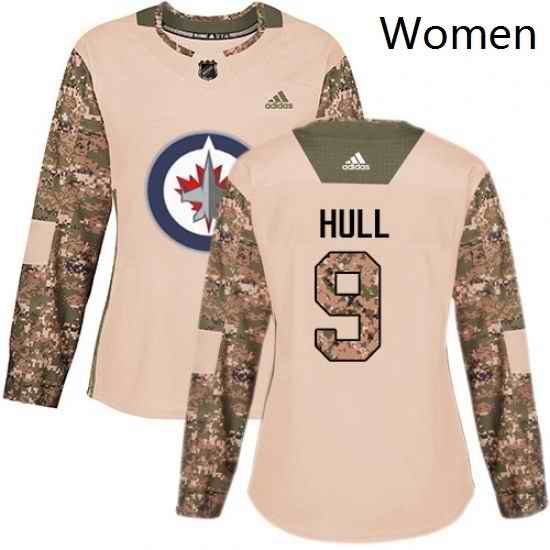 Womens Adidas Winnipeg Jets 9 Bobby Hull Authentic Camo Veterans Day Practice NHL Jersey